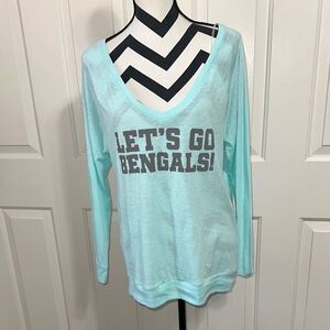 PINK Light Blue Long Sleeve 'Let's Go Bengals!' Top